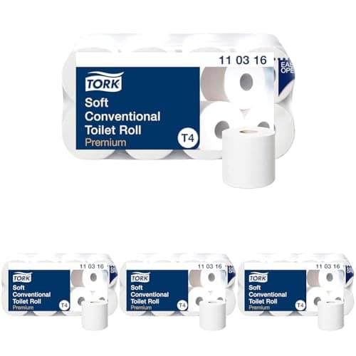 Image of Tork Soft Conventional Toilet Paper Roll White T4, Premium, 3-ply, 8 x 250 Sheets, 110316 (Pack of 4)