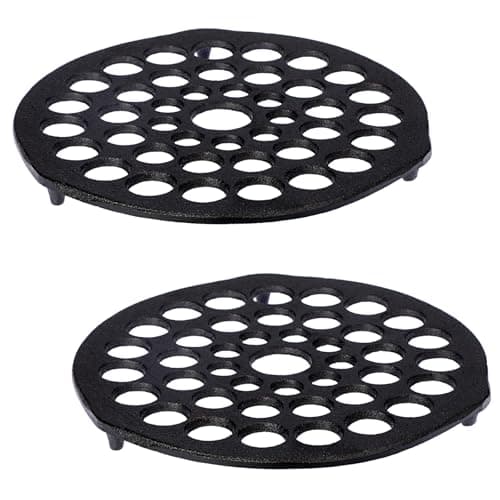 Image of SUMNACON 2 Pack Cast Iron Dutch Oven Trivet Pre-Seasoned Meat Rack, Round 20.5cm Grate Holder Heavy Duty Pot Pan Trivet Holder Black Food Bread Rack Fits for 128oz Dutch Oven