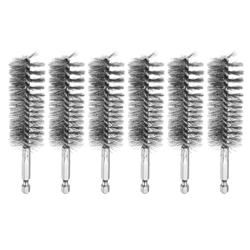 Image of sourcing map 6Pcs 304 Stainless Steel Bore Brush 28mm Dia 4.5" Long Cleaning Twisted Wire Brush with Handle 1/4" Hex Shank for Tubes Ports Bearings, Silver