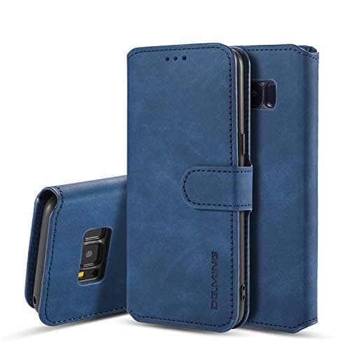 Image of UEEBAI PU Leather Case for Samsung Galaxy S7, Vintage Retro Premium Wallet Flip Cover TPU Inner Shell [Card Slots] [Magnetic Closure] Stand Function Folio Shockproof Full Protection - Blue