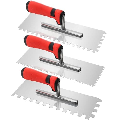 Image of Peohud 3 Pcs Notched Tiling Trowel, Stainless Steel Square Notched Trowel, Flat Finishing Concrete Trowel for Tile Cement Drywall Plastering Wall Floor Tiling Installation, Masonry Hand Tool Kit