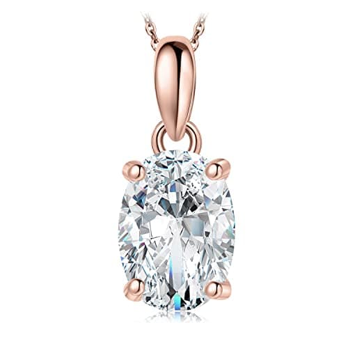 Image of JewelryPalace Oval Cut 9 * 7mm 2ct Cubic Zirconia Solitaire Pendant Necklace for Women, Classic Simulated Diamond 925 Sterling Silver 14k Rose Gold Plated Necklaces for Her VVS D-F, 18 Inch Box chain