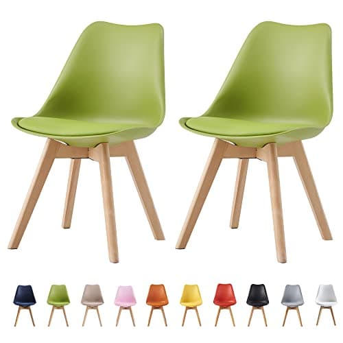 Image of mcc direct Set of 2 Dining Chairs Wooden Legs Soft Cushion Pad Stylish DELUXE Retro Lounge Dining Office EVA (Green)