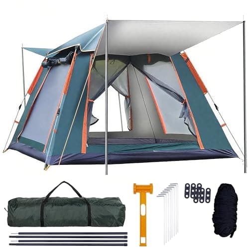 Image of QQ CAT Pop Up Tent 2 Person, Waterproof 3000mm Instant Camping Dome Tent with Porch, Windproof Automatic Fast Festival Tent for 2 Man Tent for Adults 4 Seasons, Green/Orange