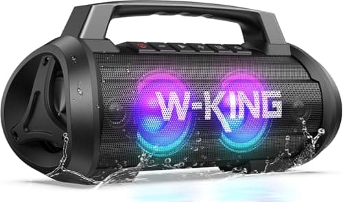 Image of W-KING 120W Max Bluetooth Speaker, IPX6 Waterproof Portable Speakers Wireless with 70W Deep Bass/Hi-Fi Audio/42H Play/LED Lights/MAC-in/Power Bank/TF/AUX, Outdoor Loud Big Speaker for Travel, Party