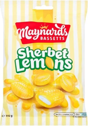Image of Maynards Bassetts Sherbet Lemons, Tangy Lemon Sweets with Fizzy Centre, 192 g (Pack of 12)