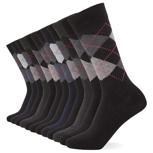 Image of FM London Mens (12-pack) Men’s Smart Breathable Socks, Black (Argyle), 39-46 EU UK