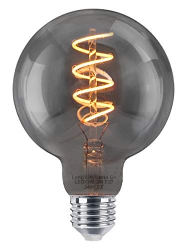 Image of Long Life Lamp Company Industrial Vintage LED Light Bulb E27 Coil Spiral Filament Grey Smoked Glass Retro Edison Classic G95 2w Globe