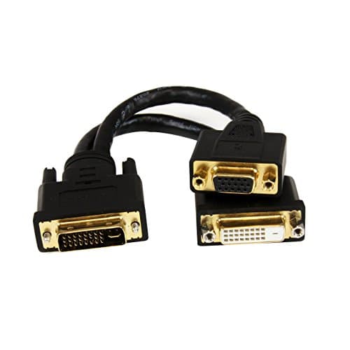 Image of StarTech.com DVI I to DVI D and VGA Splitter, 8in, Wyse Compatible, DVI Video Splitter Cable for Dual Monitor Setup (DVI92030202L), Black
