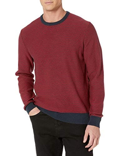Image of Amazon Essentials Men's Crewneck Sweater (Available in Big & Tall), Navy Red Mini Stripe, Medium
