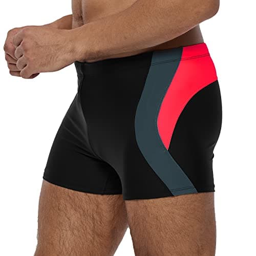 Image of Arcweg Men's Swimming Trunks Shorts Sport Boxer Swimwear Boxers Underwear Drawstring Summer Beach Board Shorts Elastic Swimsuit Bottom (Black/Red, M)