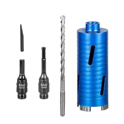 Image of Diamond Core Drill Bit Set - 65mm x 150mm Turbo Laser-Welded Segments for Concrete, Brick, Block, Stone Masonry, Granite with SDS Adapter, Hex Shank Adapter, Centre Drill Bit