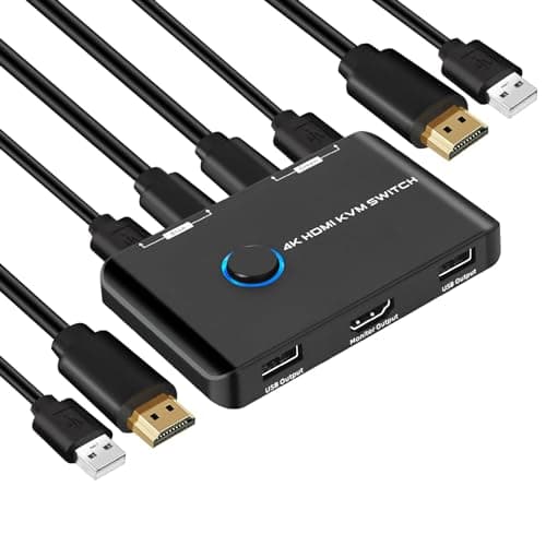 Image of TCNEWCL 4K@60Hz KVM Switch, USB HDMI Switcher 2 Port Selector Box for 2 Computers Share 1 HD Monitor and Keyboard Mouse Printer, with 2 HDMI Cables and 2 USB Cables