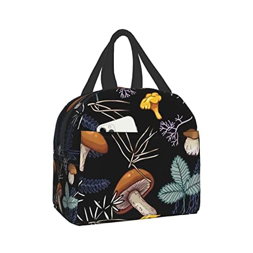 Image of Lunch Bag Women Insulated Kawaii Portable Reusable Waterproof Cute Lunch Bags for Teen Girls Lunch Boxes for School Kids Lunch Box for Men Picnic Travel Work（Dark Wild Forest Mushrooms Customized）