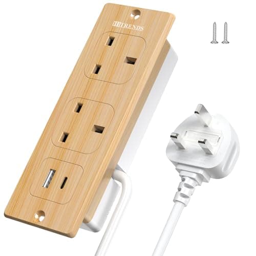Image of HITRENDS Recessed Power Strip with USB C PD20W, Recessed Power Socket with 2 Outlets, Extension Lead 2M, Hidden in the Furniture Desk Table