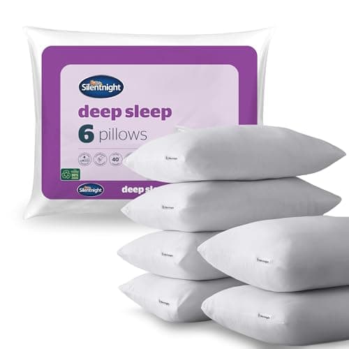 Image of Silentnight Deep Sleep Pillow Pack of 6 - Soft Hotel Bed Pillows 6 Pack - Machine Washable Hollowfibre Sleep Easy Pillows,White