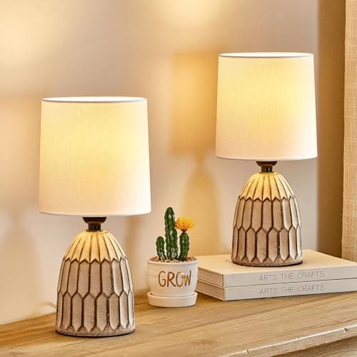 Image of GyroVu Cermaic Table Lamp Set of 2, Boho Table Lamp for Bedside, Small Nightstand lamp with Ceramic Base and Fabric Shade for Bedroom Living Room Decoration