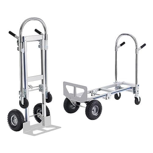 Image of VEVOR Aluminum 2 in 1 Heavy Duty Industrial Convertible Folding Hand Truck and Dolly, Utility Cart Converts to Platform Cart with Rubber Wheels, 800 lbs Load Capacity