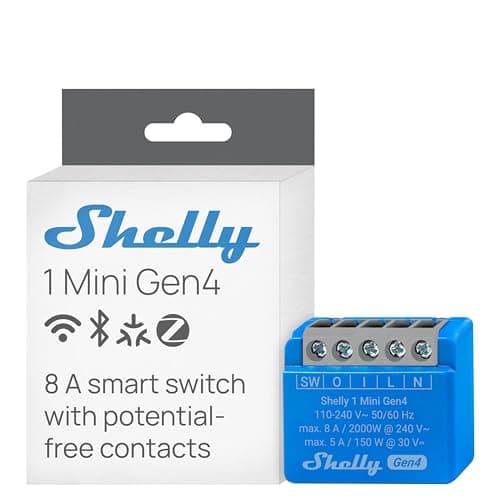 Image of Shelly 1 Mini Gen4 - Wi-Fi Smart Relay Switch, 1 Channel, 8A, Dry Contacts, Home Automation, Garage Door Remote Control, No Hub Required, Matter Certified, Alexa, Google Home, Apple HomeKit, Zigbee