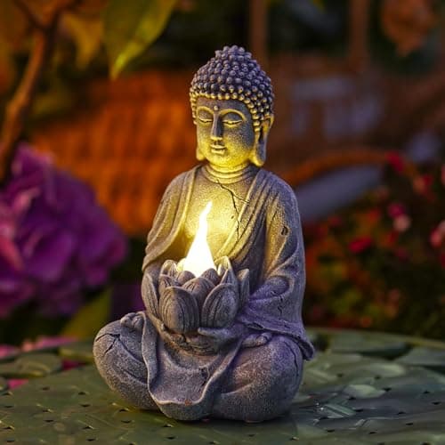 Image of Goodeco Buddha Statue for Home and Outdoor Decor, Solar Powered Flickering LED Garden Light, Zen Meditation, Spiritual Room Decor (Zen Buddha)