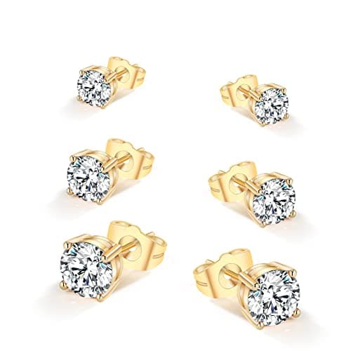Image of Yumay 9CT Gold Filled 3 Pairs Stud Earrings Set with Crystal for Women/Girls