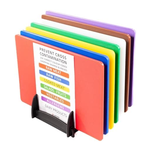 Image of 7X eZone Commercial Kitchen Chopping Boards 45x30cm Multi-Colour w/Rack & Chart