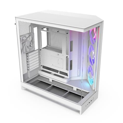 Image of NZXT H9 Flow RGB (2025) – Large Dual-Chamber ATX Mid-Tower Airflow PC Case – Includes 1 x 420mm RGB Fan Unit & 1 x 120mm Fan – 420mm Radiator Support – Tempered Glass – Back-Connect Ready – White