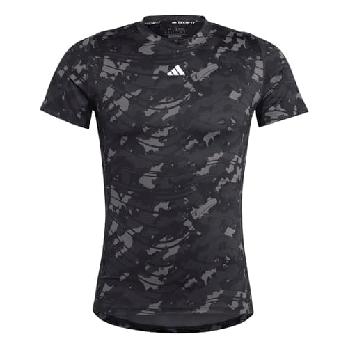 Image of adidas Men's Techfit Allover Print Training Tee, Black/Black, L