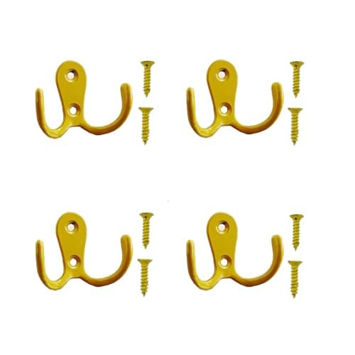 Image of Meiyea 4 Pcs Double Forked Robe Hooks,Wall Mounted Clothes Hanger,Suitable for Vintage Metal Hangers in Bathrooms and Bedrooms,with 8 Screws-Yellow