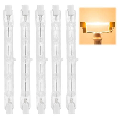 Image of Cateye R7S Halogen Light Bulbs 118mm, 5 Pack R7S 200W 118mm Dimmable Tungsten Linear for Outdoor Security Floodlight, Halogen Bulbs 2700k Warm White, J118 Linear Double Ended Lamp for Work, Security