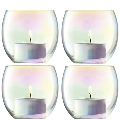 Image of LSA International Pearl Tealight Holder H 6.5 cm/ Ø 6.8cm Mother of Pearl | Set of 4 | Mouthblown and Handmade Glass | Hand Painted | PE20