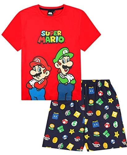 Image of Super Mario Nintendo and Luigi Boys Short Pyjama Set Cotton PJs for Kids (8-9 Years) Red
