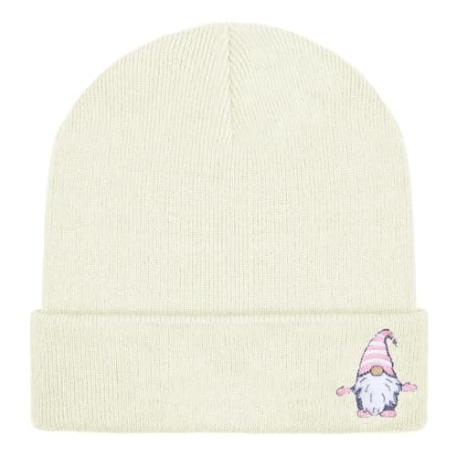 Image of TeddyT's Women's Gonk Gnome Embroidered Light Cream Beanie Hat (Baby Pink Gonk)