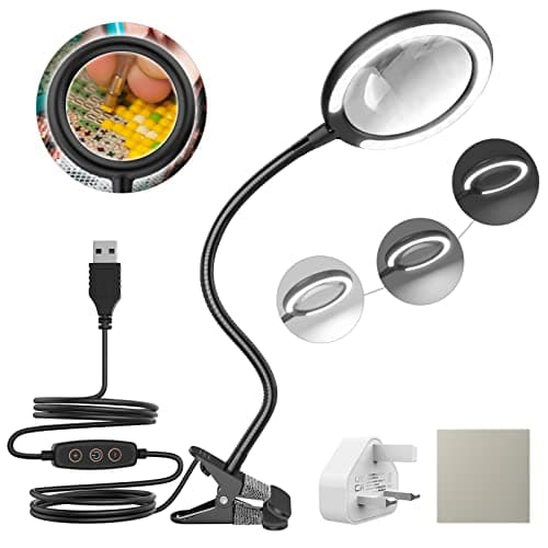 Image of DUDSOEHO 3X Daylight LED Magnifying Lamp, Clamp Magnifying Glass with 6 Adjustable Light Setting for Reading, Seniors, Hobbies, Craft