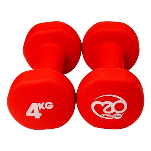 Image of Fitness Mad Neoprene Dumbbells | Pair of Dumbbells | Home Exercise & Studio Use | Cast Iron Body with Neoprene Coating | Weights 0.5kg - 6kg, Multi Coloured & Black