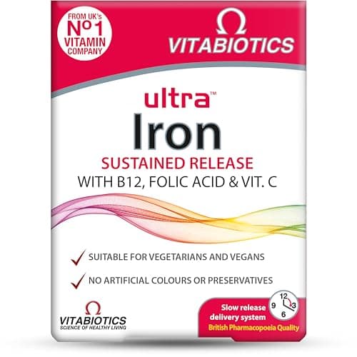 Image of Iron Tablets Supplement, Boosts Energy, Vitality, Power and Immunity and Supports Against Anemia, Tiredness and Fatigue with Added Vitamin C Vitamin B12 and Folic Acid (Vitamin B9), Vitabiotics Ultra