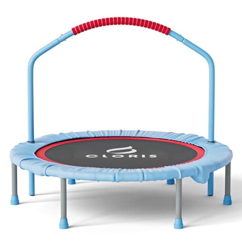 Image of CLORIS 38'' Foldable Fitness Trampoline - Max Load 220lb, Rebounder with Adjustable Foam Handle Indoor/Outdoor Fitness Body Exercise (Blue)