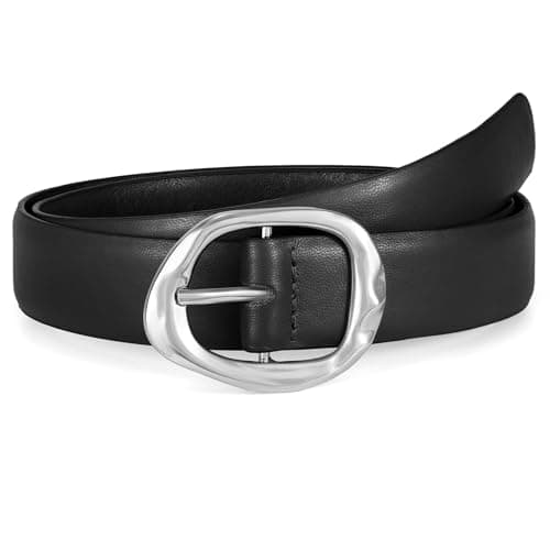 Image of WHIPPY Women Leather Belts Fashion Waist Belt Classic Ladies Leather Belts for Jeans Trousers Dresses with Silver Buckle, Black-Silver 43 Inches