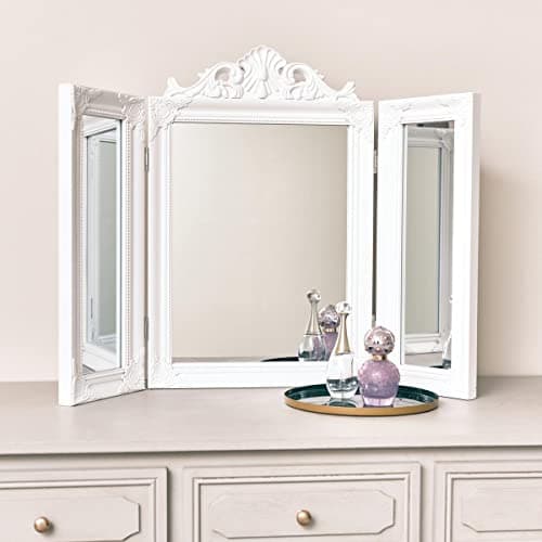 Image of Melody Maison White Ornate Dressing Table Triple Mirror