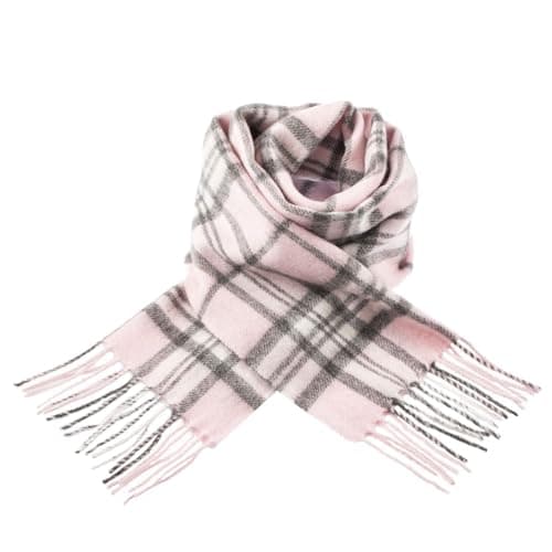 Image of ClanWool 100% Lambswool Tartan Scarf Classic Edinburgh Style Wool Scarf With Fringes – Essential Accessory - Thomson Pale Pink