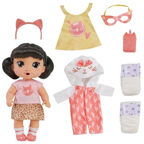 Image of Baby Alive Super BFF Katie Kat Black Hair Dress Up Baby Doll Playset, 11 Inches, Toys for 3 Year Old Girls & Boys & Up (Amazon Exclusive)