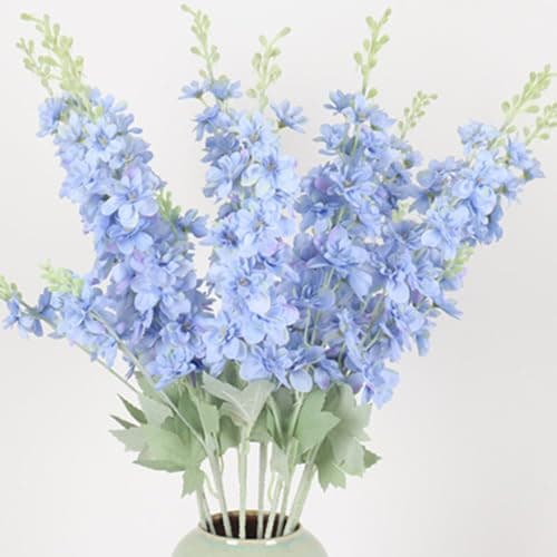 Image of OUKEYI 33.5in 6pcs Fake Flower Delphinium Artificial Silk Larkspur Long Stem Flowers for Tall Vase Home Wedding Party Decor (Light blue)