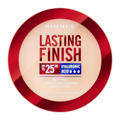 Image of Rimmel Lasting Finish 25 HR Compact Foundation 001 Fair Porcelain, Matte Buildable Coverage, Powder-to-Cream, Anti-Pollution Shields, SPF 20, Hyaluronic Acid, Waterproof, Hides Imperfections