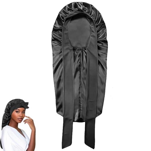 Image of shweehon Long Bonnet, Large Bonnet, Silk Bonnet for Sleeping Long Hair & Braids Extensions Hair, for Thick Braids,Night Protection,Girl Gift(Black)