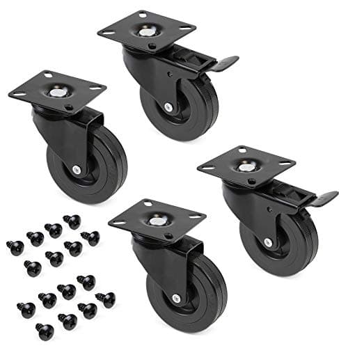Image of Emuca - Pack of 4 swivel castors for furniture Ø75mm (Ø2,95 inch) with fixing plate and ball bearings, rubber caster wheels in black colour.