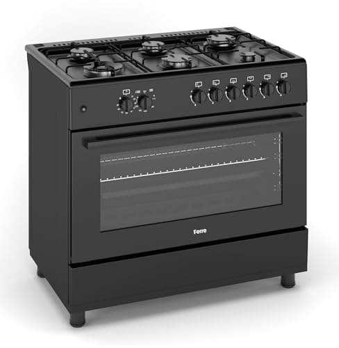 Image of Ferre F9S60G2-BL 90cm Gas Range Cooker With 6 Burner(1 Wok) Gas Hob - Matte Black
