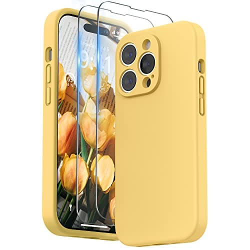 Image of SURPHY Compatible with iPhone 14 Pro Case with Screen Protector, Liquid Silicone Protection for Each Lens Shockproof Thickened Rubber for iPhone 14 Pro 6.1 inch 2022, Sunglow