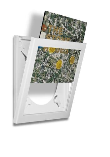Image of PLAY AND DISPLAY Art Vinyl Record Frame, Holds Single or 1–3 LPs/Double LP Gatefold Sleeve | 15" x 15" White Flip Frame with UV Protection and Scratch-Resistant Acrylic, Easy Wall Mount