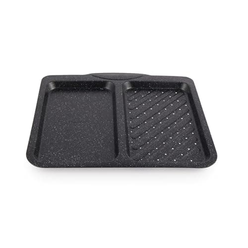 Image of Salter Megastone 40 cm Split Baking Tray – Non-Stick, 2 Sections for Meat & Vegetables, Roasting & Grilling, Lightweight Carbon Steel, Easy Wipe Clean, Oven Safe to 220°C, PFOA Free
