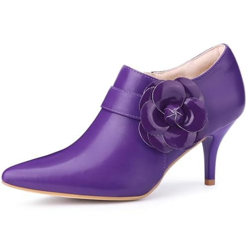 Image of Allegra K Women's Flower Pointy Toe Side Zip Stiletto Heels Ankle Booties Purple 5 UK/Label Size 7 US